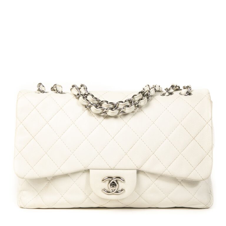 CHANEL Classic Jumbo Flap Caviar Leather Shoulder Bag White - Hot Deal