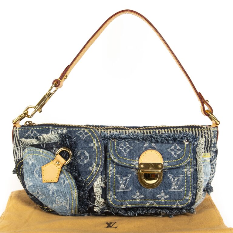 Louis Vuitton M95376 Bowly Monogram Patchwork Denim Shoulder Bag Blue Rare