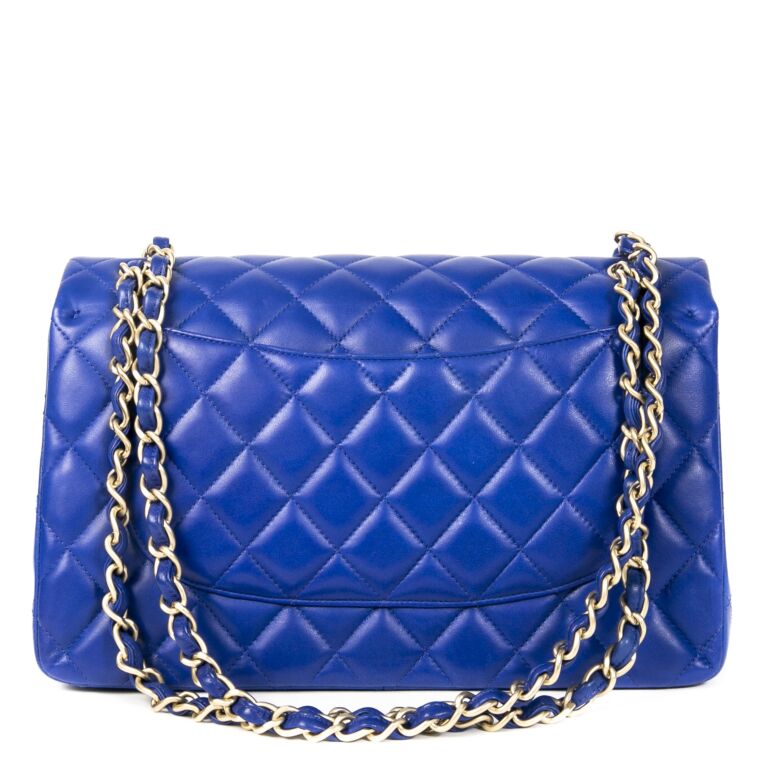 Chanel Cobalt Blue Lamb Leather Jumbo Classic Double Flap Bag ○ Labellov ○  Buy and Sell Authentic Luxury