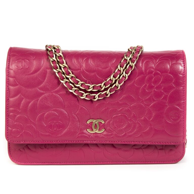 Authentic Chanel Pink Quilted Lambskin Leather Wallet on Chain Woc Messenger Bag