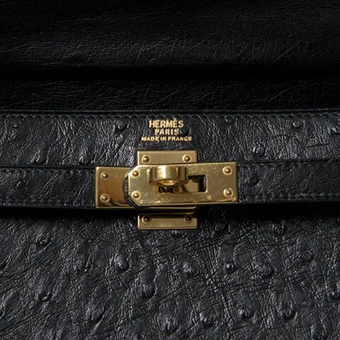 Hermes Kelly Mini II Bag Black Ostrich with Gold Hardware 20 NEW