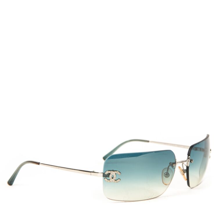Chanel Blue Rimless Sunglasses Crystal Rhinestone CC ○ Labellov ○ Buy and  Sell Authentic Luxury