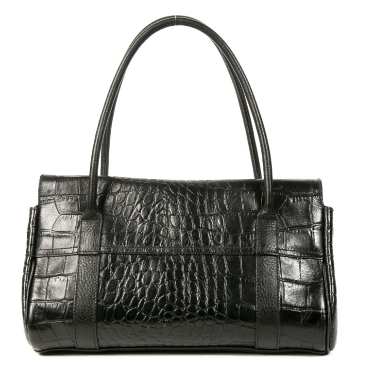 Mulberry Black Croc Embossed Bayswater East West Bag