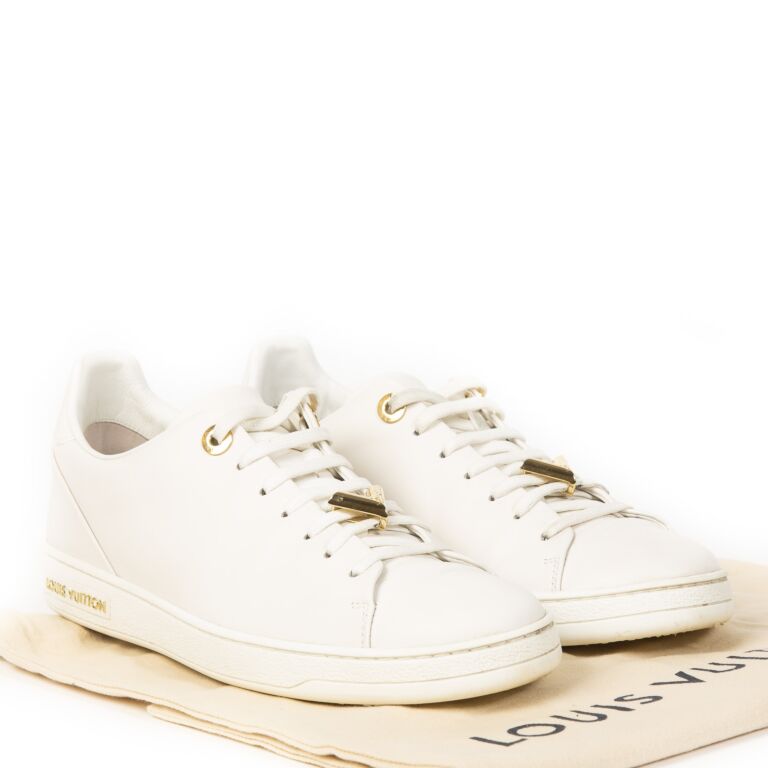 Authentic Louis Vuitton Frontrow White Leather Gold Flap Sneakers EU 37,5  US 7,5