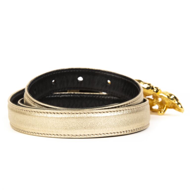 Miu Miu Gold Crystal Encrusted Buckle Belt - SIZE 80