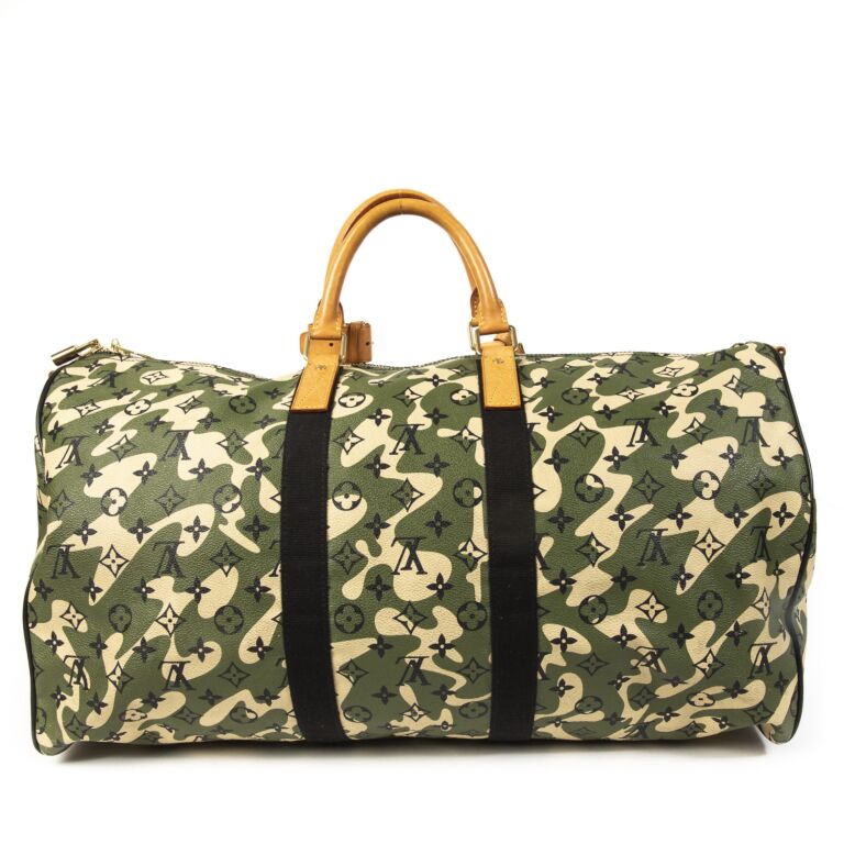 Louis Vuitton LV x takashi murakami keepall bandouliere monogramouflage 55  green - sorry_not_fame Mall