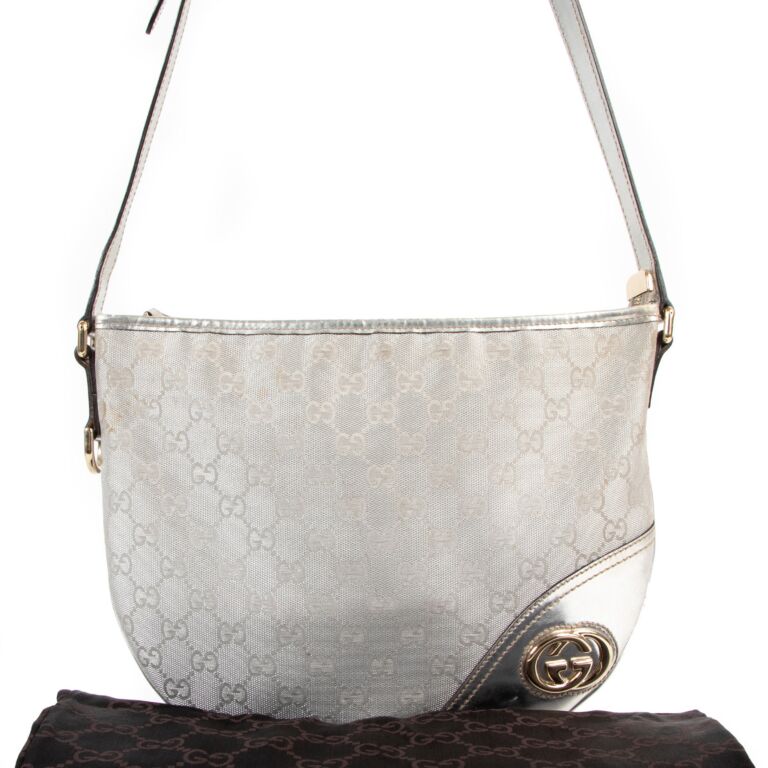 Gucci Silver GG Canvas Britt Messenger Crossbody Bag Labellov