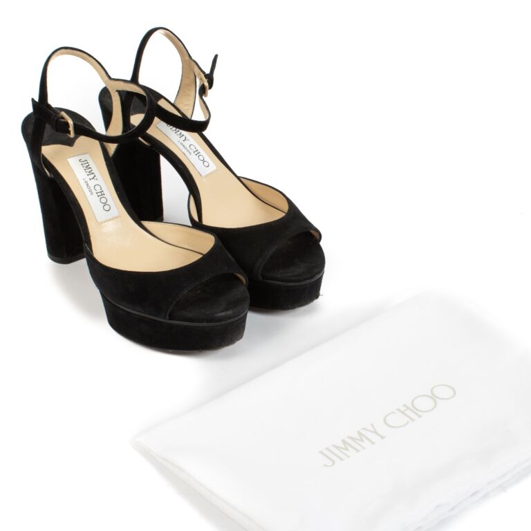 Jimmy Choo Black Suede Peachy 125 Sandals - Size 37 1/2