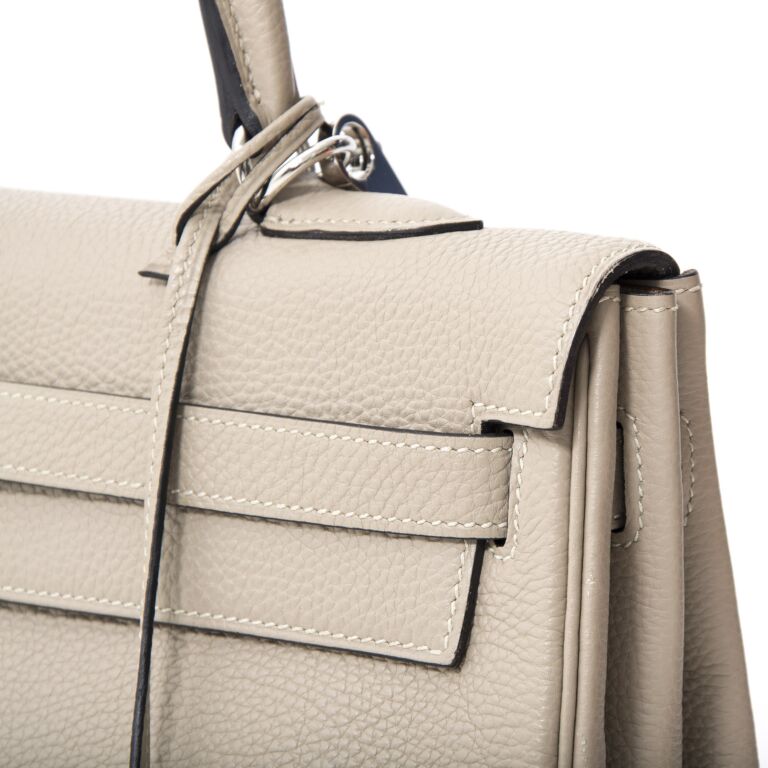 Hermes Gris Tourterelle Clemence Kelly 35 Bag PHW, Designer Brand, Authentic Hermes