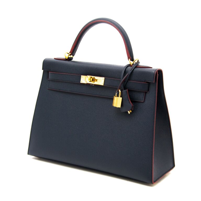 Hermes Kelly Casaque 28 Bag Black / Bleu Indigo Sellier Limited