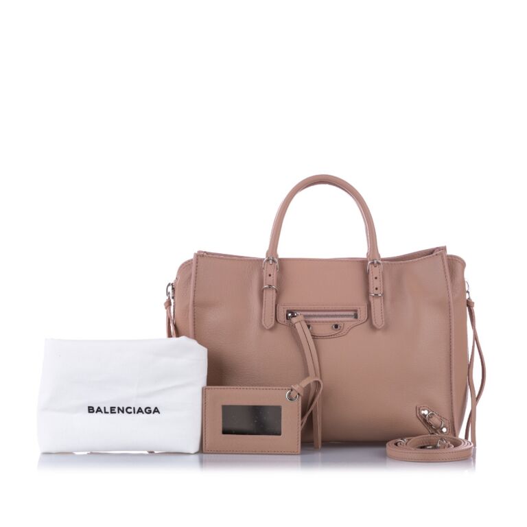 Balenciaga Rose des Sables Calfskin Leather Papier A6 Zip Around Tote Bag