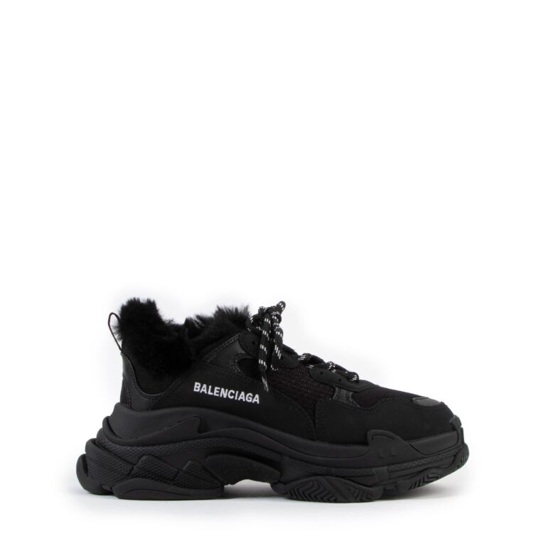 Balenciaga Triple S Black Faux Fur Sneakers Size 39 Labellov
