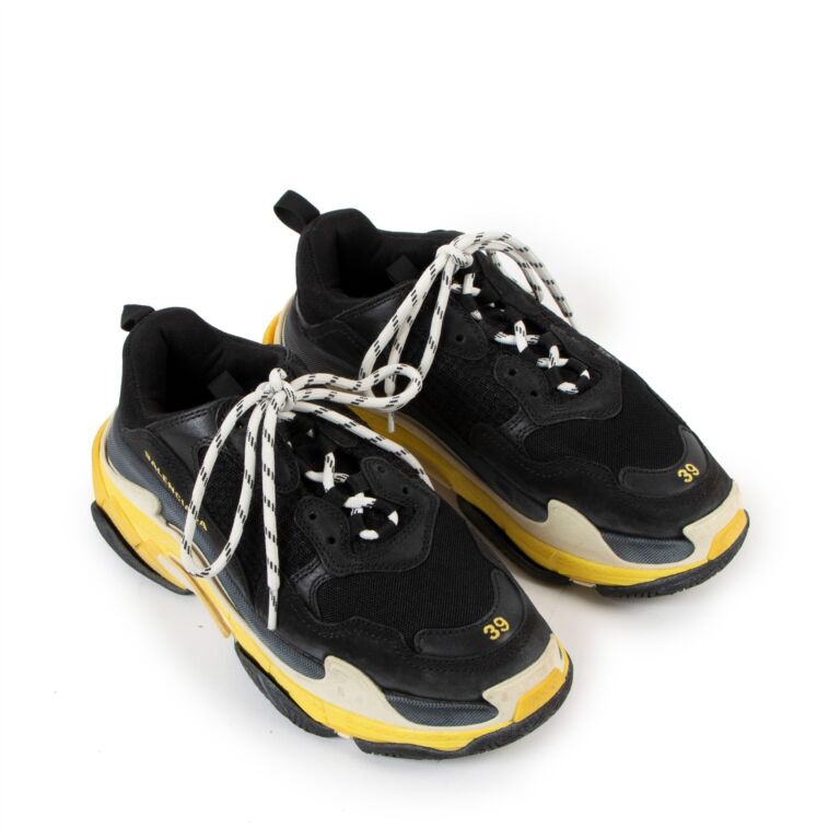 Balenciaga Triple S Black Yellow Sneakers Size 39 Labellov Buy and Sell Authentic Luxury