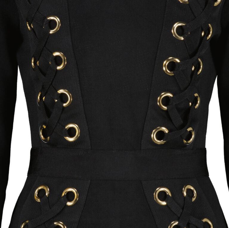 Balmain Black Lace-Up Bodycon Dress - size FR40 ○ Labellov
