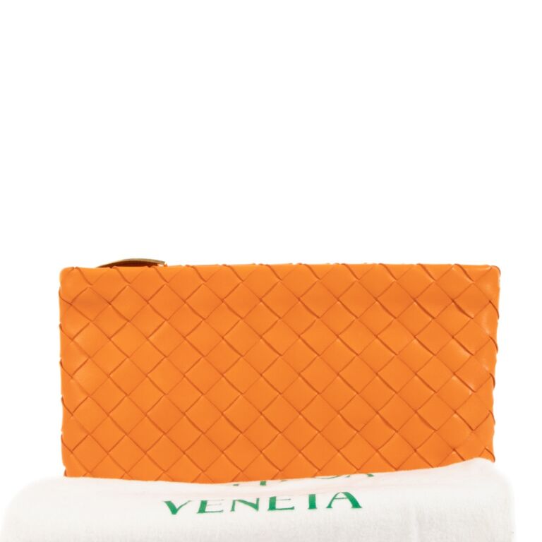 Bottega Veneta Mini Pouch Leather Clutch Bag in Orange