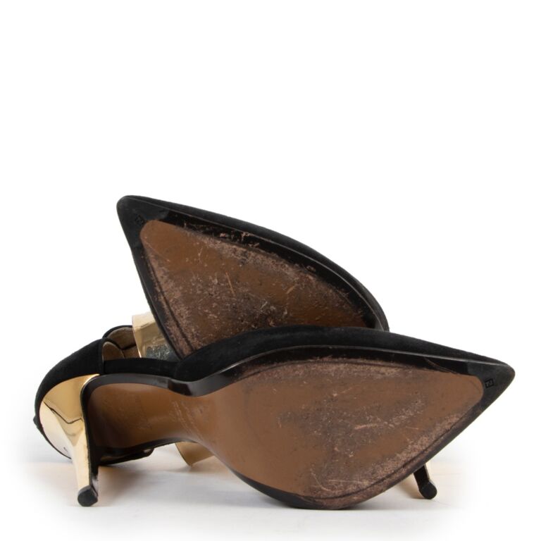 Fendi Black Suede Gold Ankle Cuff Pumps - Size 39