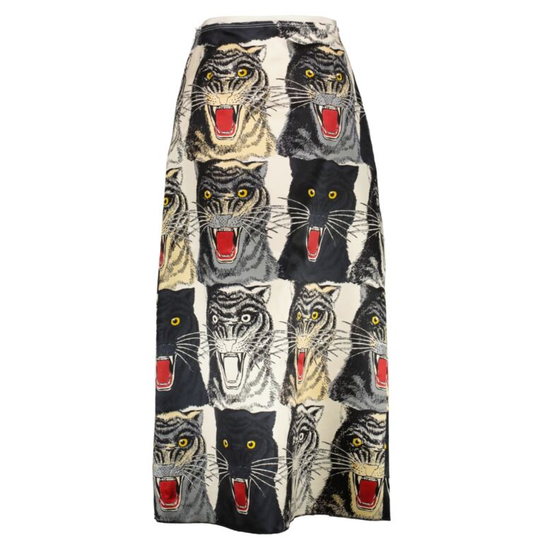 Gucci Tiger Face Print Silk A-Line Skirt - Size IT 40