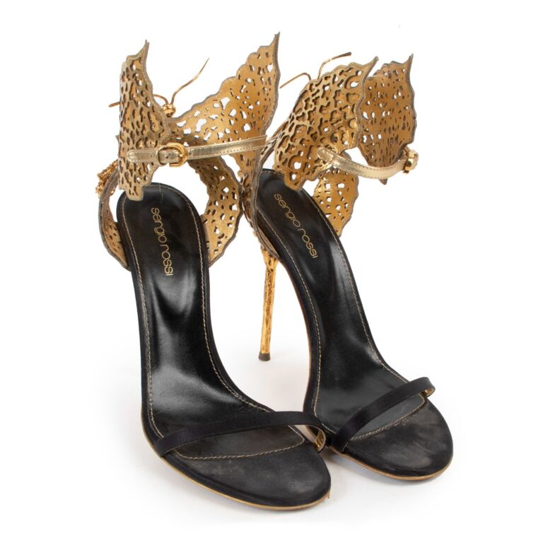 Sergio Rossi Gold Butterfly Heel Sandals Size 39 Labellov