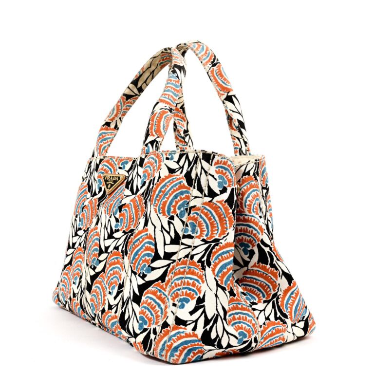 Vintage Prada Shopping Tote Bag Logo Jacquard Canvas Corda Cuoio –  EYECATCHERSLUXE