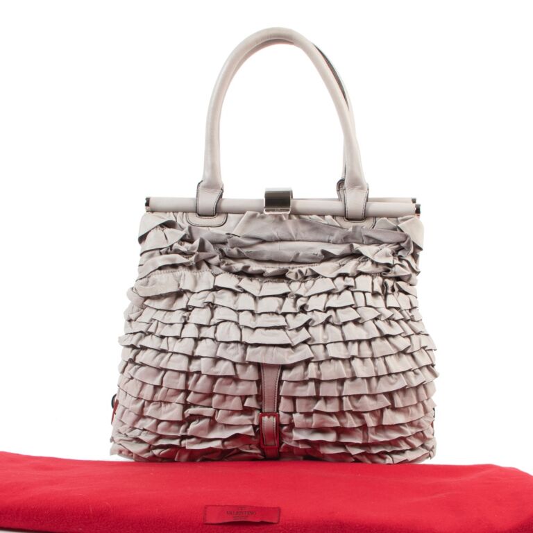 Valentino Garavani Grey Allure Frame Ruffle Shoulder Bag