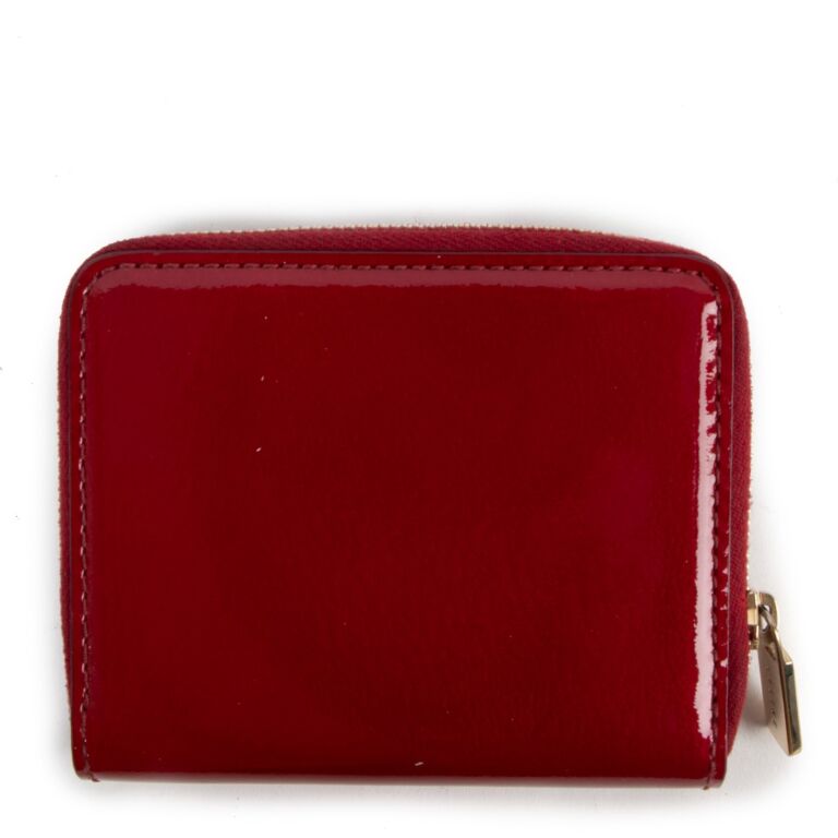 Celine Triomphe Red Patent Leather Zip Compact Wallet