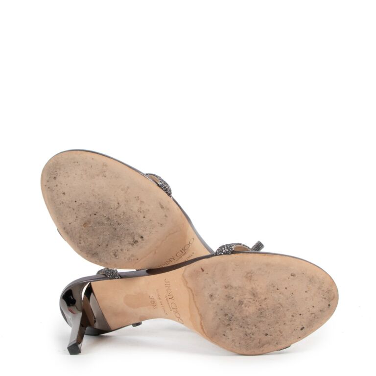 Jimmy Choo☆MINNY 85☆アンクル☆スタッズ クリスタル LATTE Jimmy Choo Minny 85 Blue Glitter Sandals - Size 36,5
