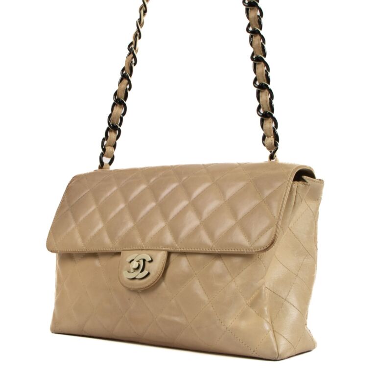 Chanel Beige Acrylic Chain Classic Flap Bag Labellov Buy and