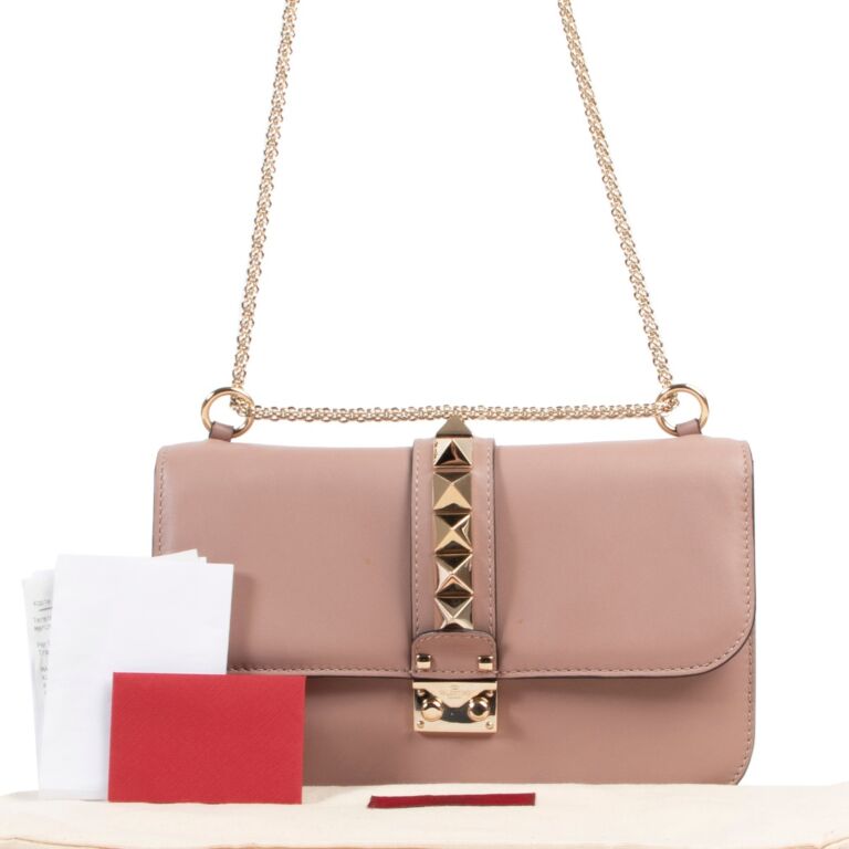 Auth VALENTINO Rockstud Crossbody Shoulder Bag Light Pink/Gold Leather -  e54054