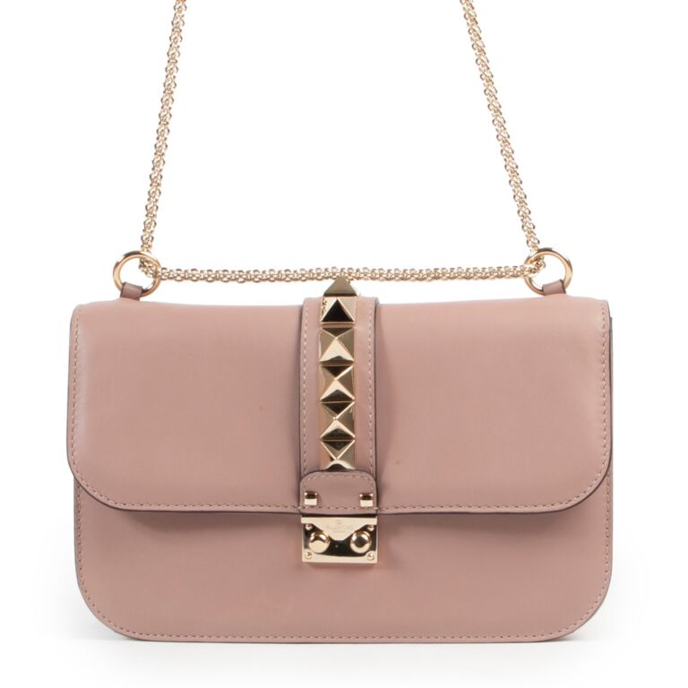 Auth VALENTINO Rockstud Crossbody Shoulder Bag Light Pink/Gold Leather -  e54054