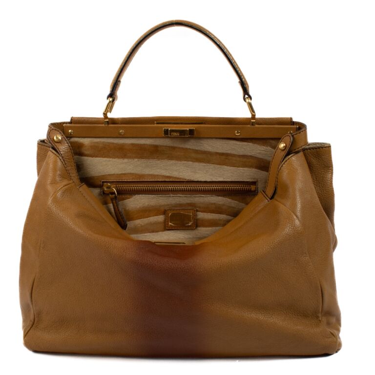 Fendi Caramel Ombré Goatskin Peekaboo Large Top Handle Bag