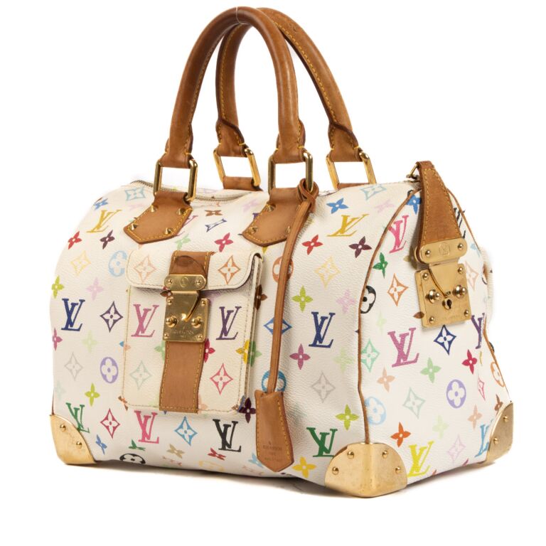 100% Authentic Louis Vuitton White Multicolor Monogram Speedy 30 in  EXCELLENT