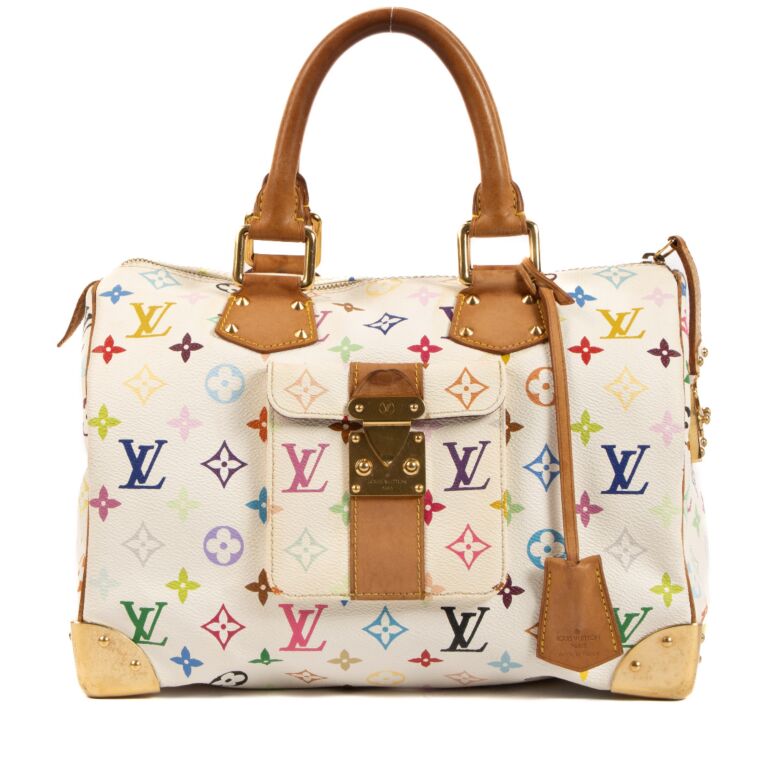 100% Authentic Louis Vuitton White Multicolor Monogram Speedy 30 in  EXCELLENT