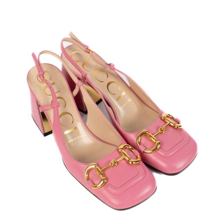 Gucci Pink Leather Horsebit Slingbacks - Size 37 ○ Labellov