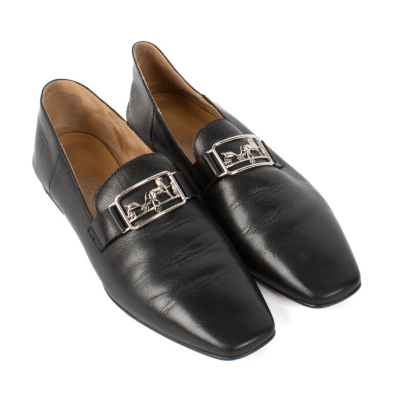 Hermès Black Leather Time Loafers - size 37 ○ Labellov ○ Buy and