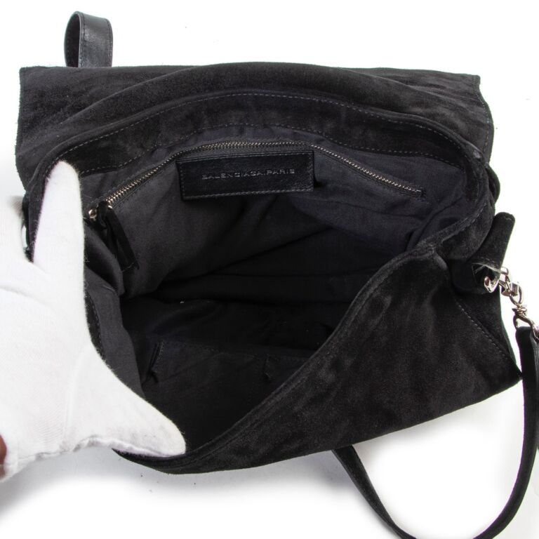 Balenciaga Black Suede Neo Folk Crossbody Bag ○ Labellov