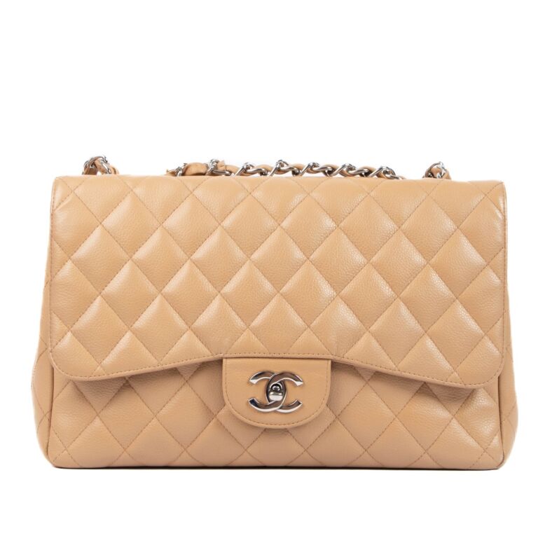 Chanel Beige Lambskin Large Classic Flap Bag ○ Labellov ○ Buy