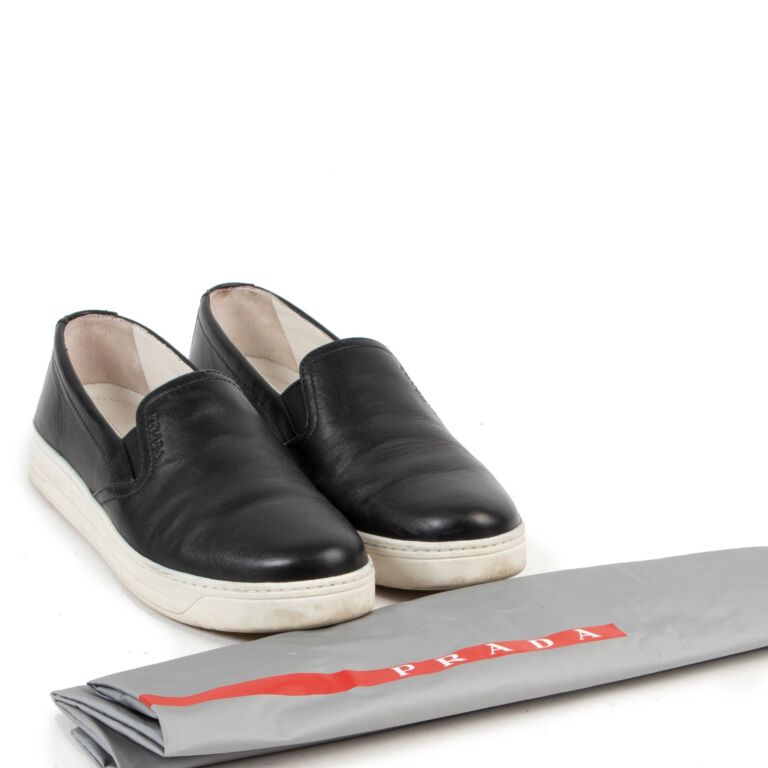 Prada Sport Black Leather Slip On Sneakers - size 37 1/2