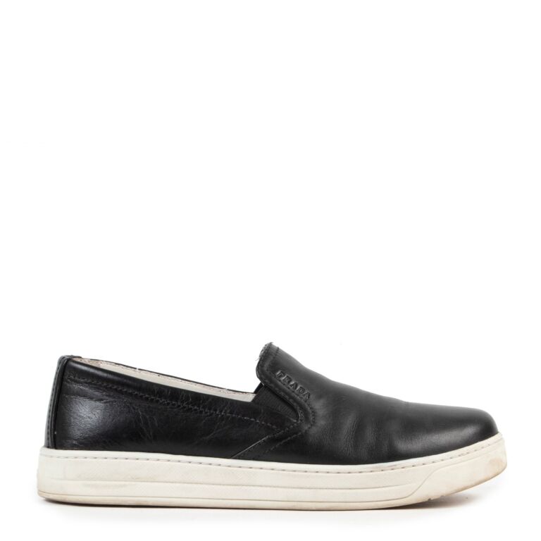 Prada Sport Black Leather Slip On Sneakers size 37 1 2