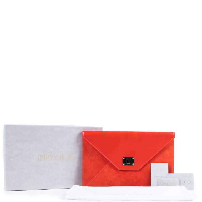 Jimmy Choo Coral Red Suede Clutch Labellov Buy and Sell