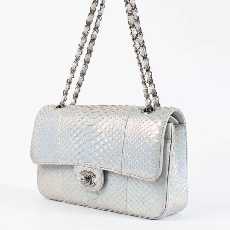 Chanel Silver Rainbow Snake Medium Classic Flap Bag