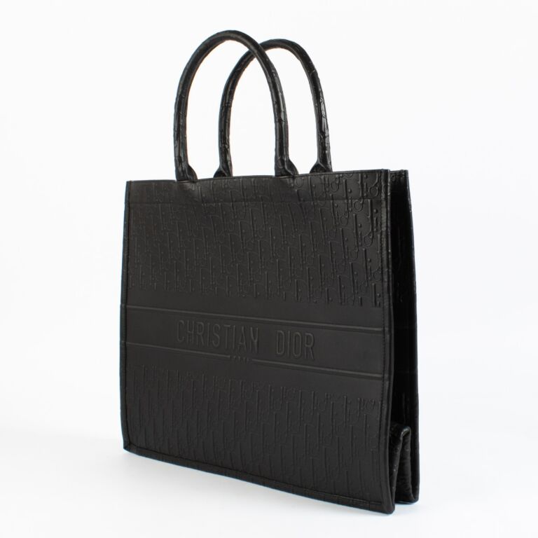 バッグ Christian Dior LEATHER TOTE HAND BAG Dior Black Oblique Leather Large Book Tote ○ Labellov