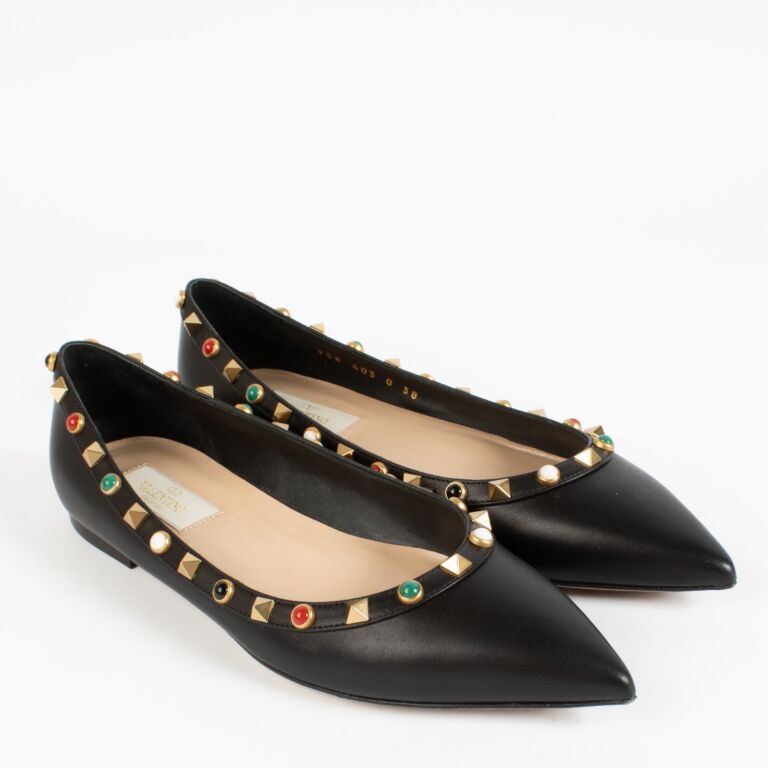 Valentino Garavani Black Studded Ballerina Flats - size 38