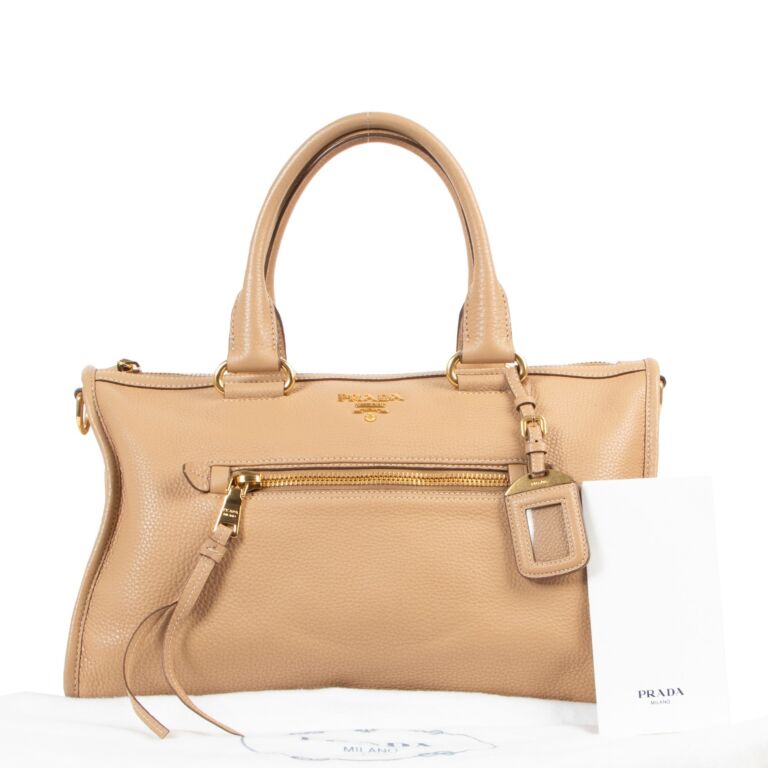 Prada Inside Bauletto Satchel Nude in Soft Calfskin Leather with