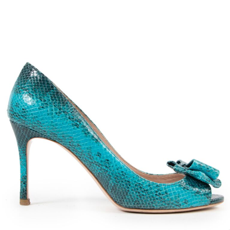Miu Miu Blue Python Peep-Toe Pumps - Size 38 ○ Labellov