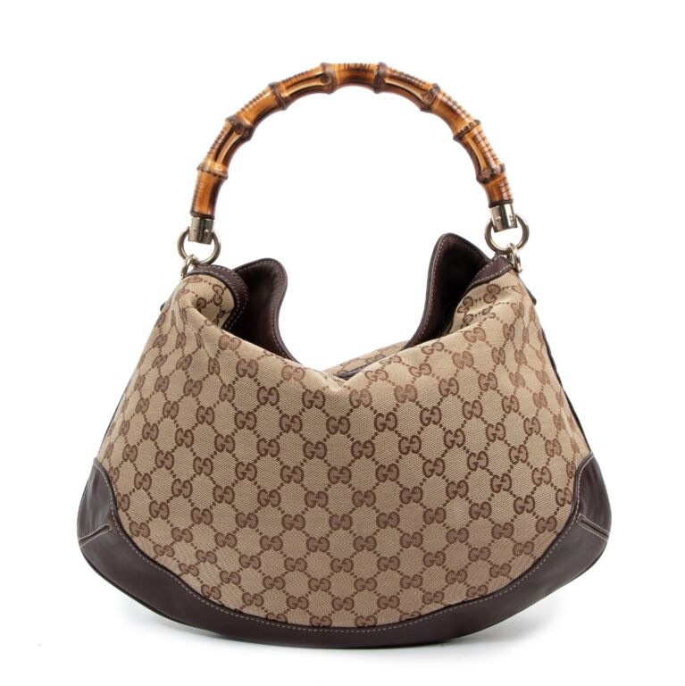 Gucci canvas bag with bamboo handle deals