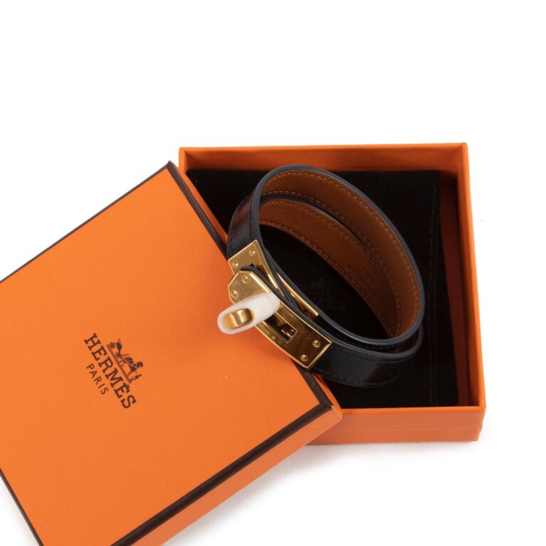 At Auction: Hermes Black Box Calf Leather Kelly Double Tour Bracelet