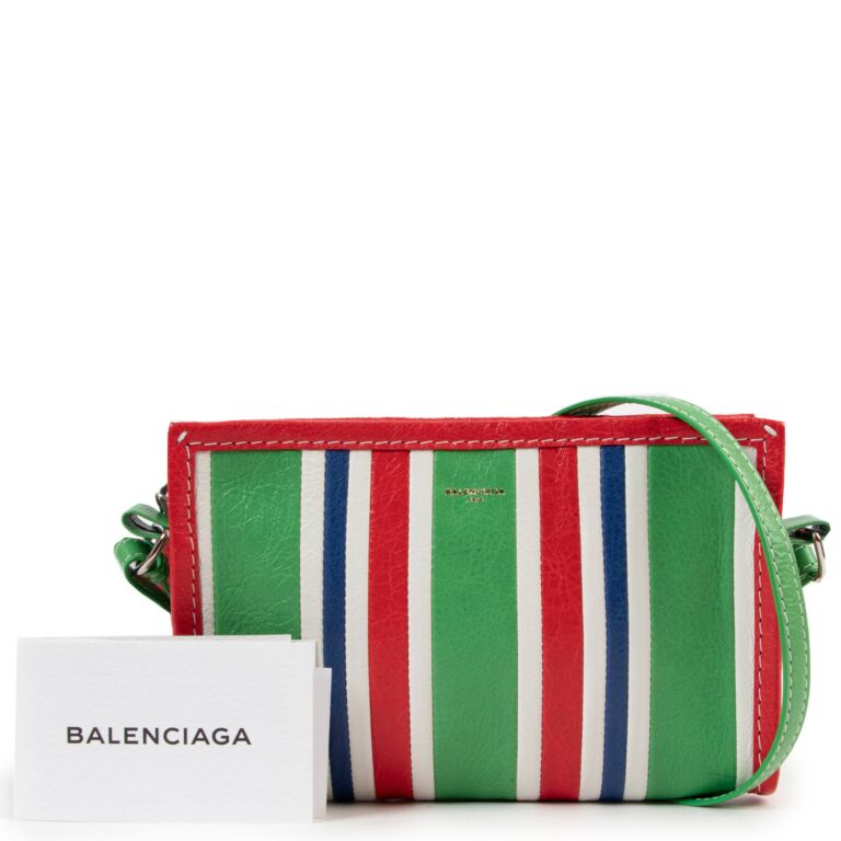 Balenciaga Red Green Striped Bazar Crossbody Bag Labellov