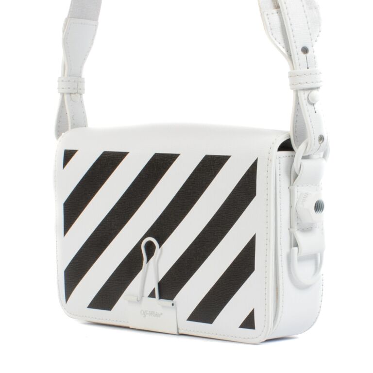 Off-White White Diag Striped Mini Binder Clip Bag ○ Labellov