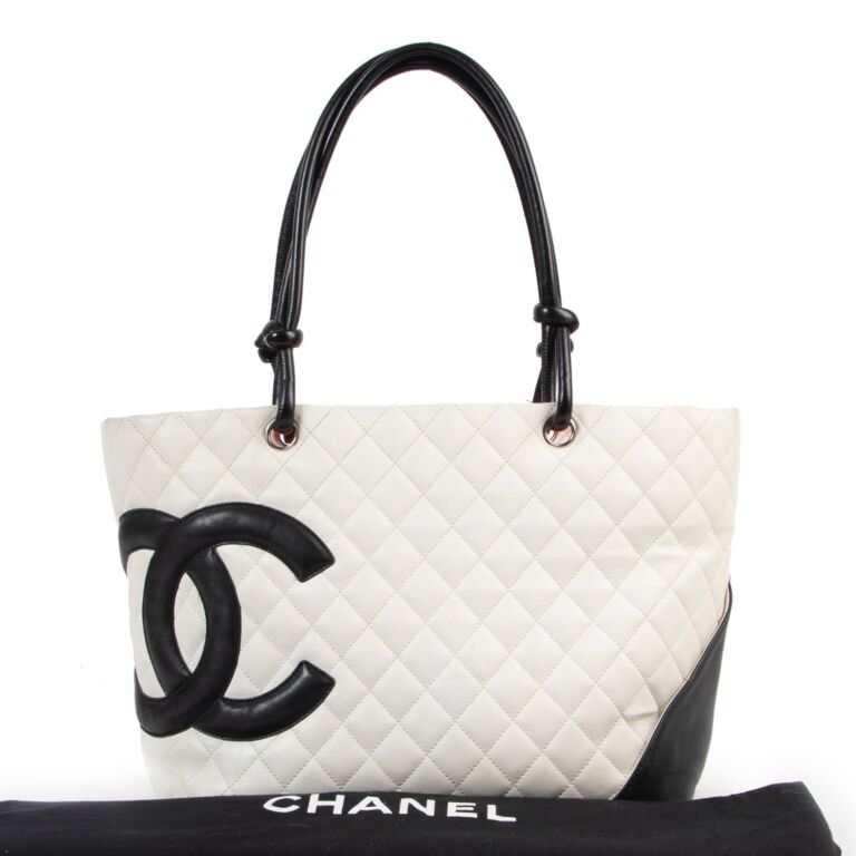 Chanel Black/White Quilted Leather Ligne Cambon Reporter Bag