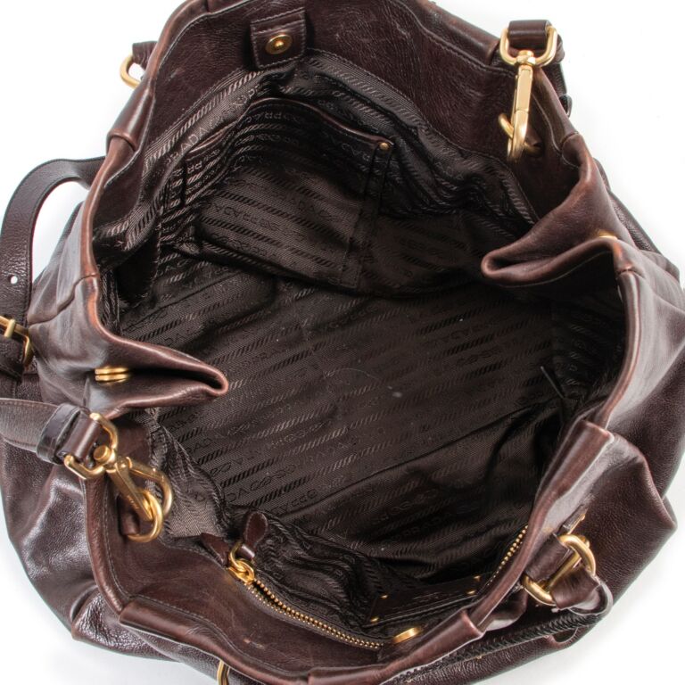 prada brown leather shoulder bag